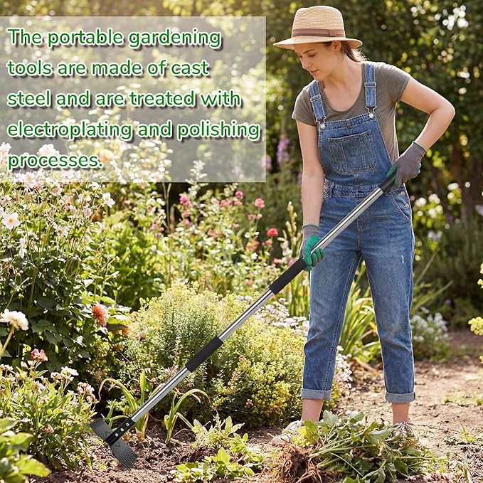 Garden Weed Tool,Portable Gardening Weeder Tool,63" Weeding Tools Gardening long Handle,24-Claw Steel Head Design - Easy weeding without bending or squatting down,Suitable for farm planting,gardening