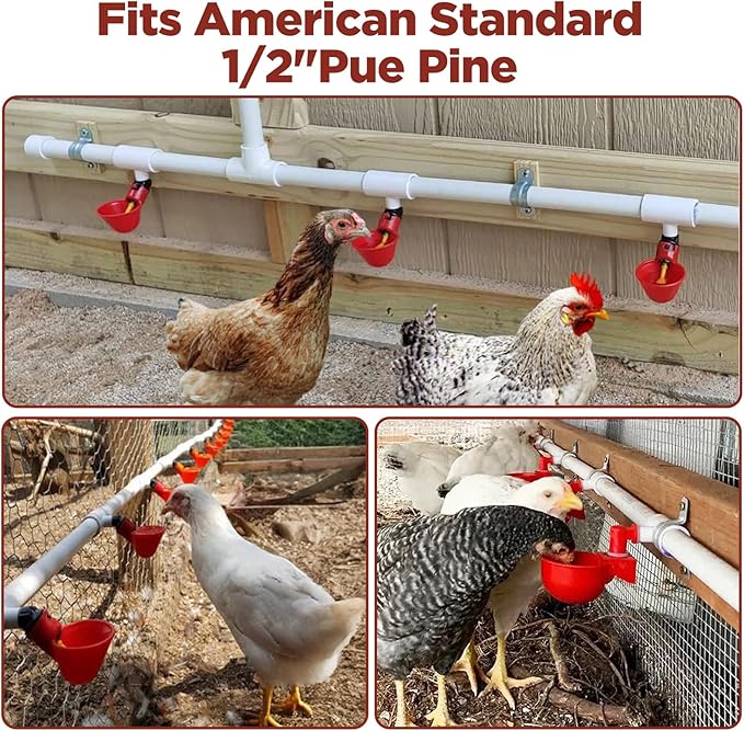 50 Pack PVC Tee Fittings for Chicken Waterer - Threaded Connectors for Poultry Nipples, Automatic Chicken Water Drinker Cups and Feeder Systems, Durable & Leak-Proof (White)