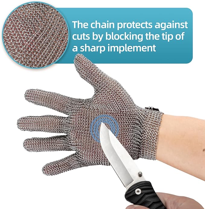 Cut Resistant Glove, Food Grade Stainless Steel Chainmail Butcher Glove for Cutting Meat Oyster Shucking Slicing Fish