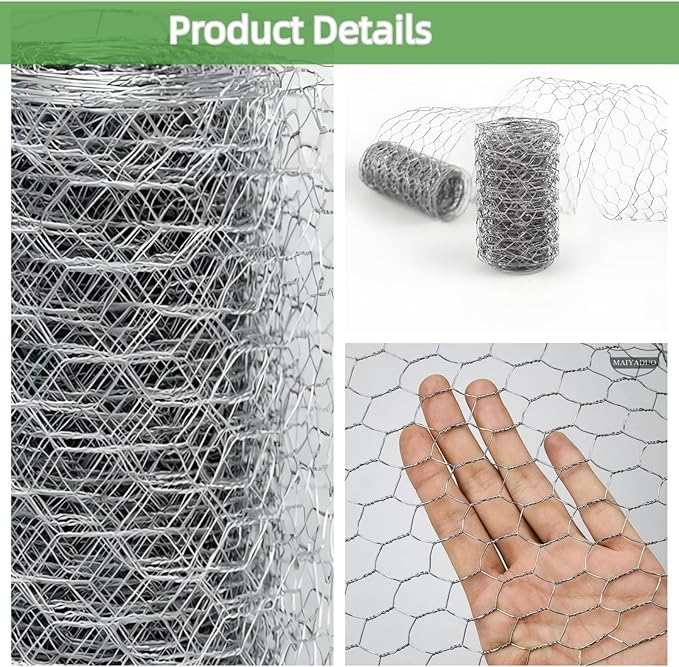 Chicken Wire (Silver, 15.7 x 236 Inch), Chickens Wire Fencing for Garden Poultry, Hexagonal Galvanized Mesh, Sturdy Roll Plant Protector,Rabbit Fence, Wires Fence Rolls for Craft Projects
