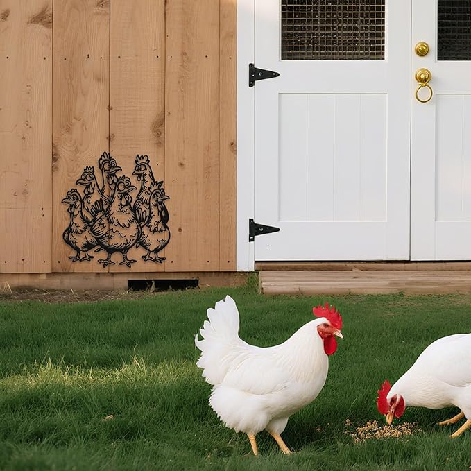 Chicken Decor for Kitchen- Metal Rooster Chicken Coop Decor- Weatherproof Metal Rooster Art - Christmas, or Thanksgiving Gift (12x11 Inch)