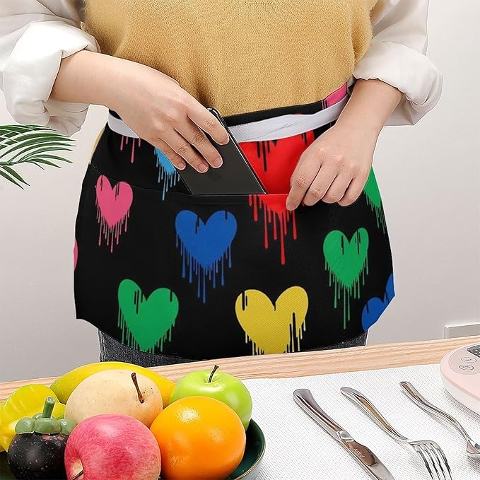 Unisex Chef Waiter Apron Waist Half Short Serving Aprons with 3 Pockets