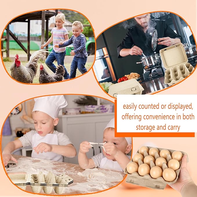60 Pcs Blank Natural Pulp Egg Cartons Bulk Holds Up to 12 Count Dozen 3 x 4 Style Square Chicken Cardboard Egg Tray Holder for Family Farm Market Chicken Farm Storing