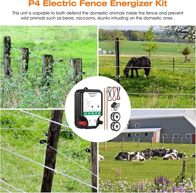 Fence Charger, Electric Fence Energizer Fencing System for Containing Dogs, Livestock and Preventing Wild Animals Intruding