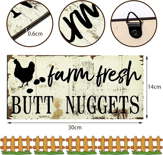 Farm Fresh Chicken Wall Decor Chicken Coop Sign Accessories Rustic Hen House Deco Farmhouse Wooden Door Decoration for Home Kitchen Decoration(Vintage Color)