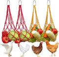 Chicken Vegetable Hanging Feeder 4 PCS, Reusable String Bag with Hook for Chicken Toys, Poultry Fruit Holder for Hens and Ducks, No Mess Lettuce Cabbage Feeder for Enrichment, Coop Accessories