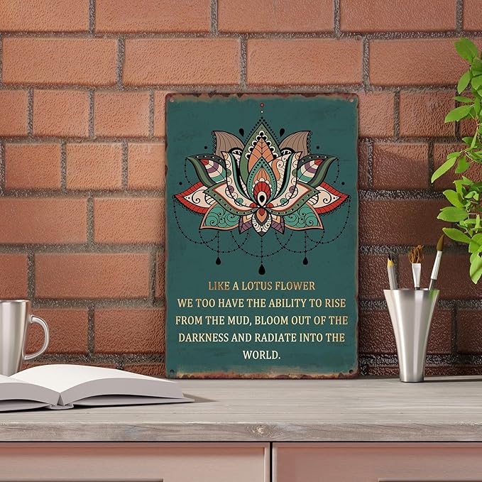 Sanwarm Metal Sign 8X12 Inch, Like A Lotus Flower Inspirational Lotus Vintage Tin Sign Wall Art Decor for Home, Living Room, Kitchen, Garden, Bedroom, Office, Hotel, Cafe And Pub Decoration