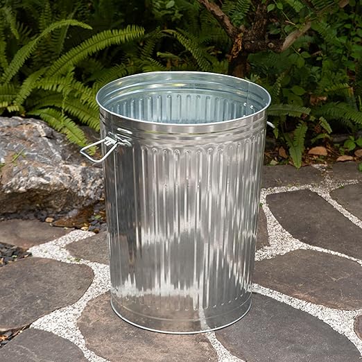 Gardenised Round Galvanized Steel, 20 Gallon Trash Can with Lid - Durable Metal Bucket for Backyard, Lawn, Garden and Yard Use - Weather-Resistant Garbage Can for Indoor and Outdoor, 17.75-inch