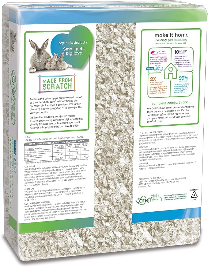 carefresh® White Nesting Small pet Bedding, 50L (Pack May Vary), Model Number: L0382