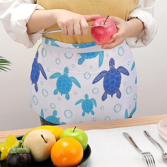 Unisex Apron for Cooking Server Waitress Half Waist Apron with 3 Pockets