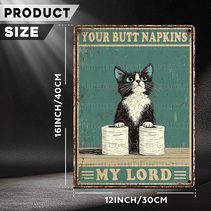 Funny Cat Vintage Metal Tin Sign Your Napkin My Lord for Bathroom Wall Decor 12 * 16inch