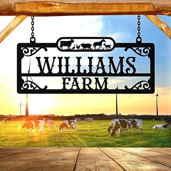 Personalized Metal Farm Sign, Custom Farm Metal Signs Outdoor, Custom Ranch Sign, Customized Family Name Signs for Farms, Ranch, Farmhouse - Housewarming Rancher Gifts