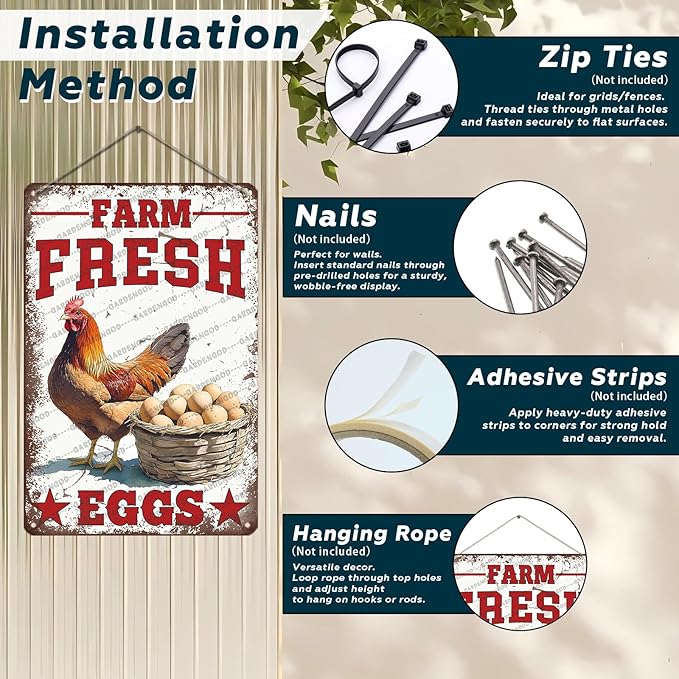 Vintage Chicken Farm Metal Sign Farm Fresh Eggs Metal Poster Home Garden Garage Bathroom Farmhouse Aluminium Sign Art Wall Decor Plaque 12x8 Inch