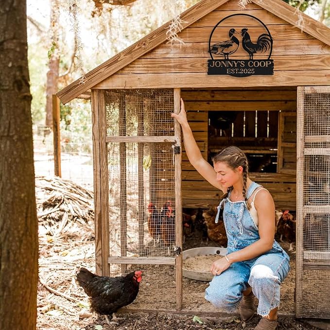 Personalized Chicken Coop Signs, Metal Funny Farm Decor, Chicken Coop Accessories, Metal Outdoor Wall Art, Custom Hen House Sign, Rustic Farmhouse Wall Decor for Farm Yard Garden Color07