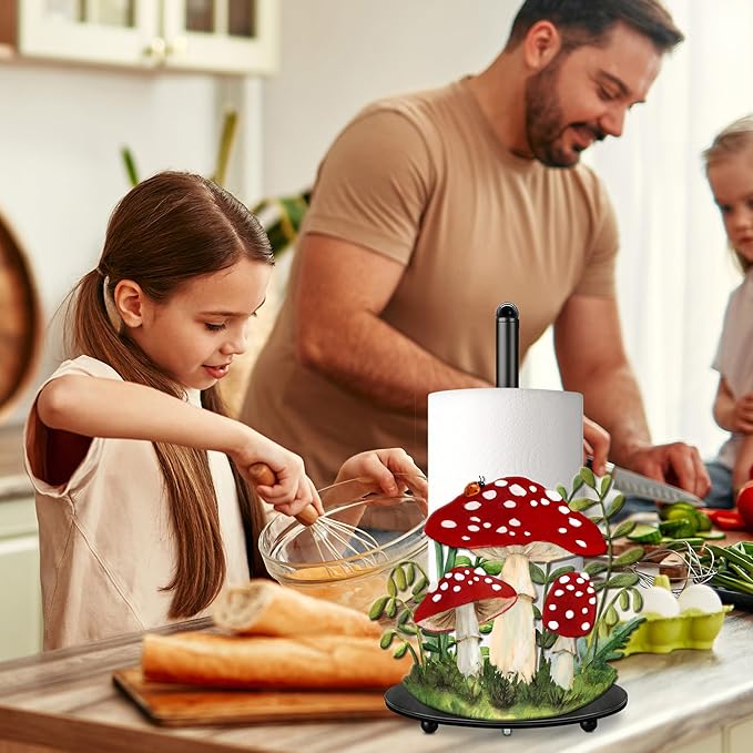 Hexagram Mushroom Decor Gifts Mushroom Kitchen Decor Rustic Home Bathroom Decor Farmhouse Paper Towel Holder Countertop Standing Cute Decorations Gifts for Christmas Housewarming