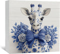 Blue and White Chinoiserie Giraffe Wooden Signs,Grand Millenial Bow Blue Giraffe Floral Home Decor Signs,Chinoiserie Porcelain Desk Decorations,Farm Animal Office Bathroom Decor