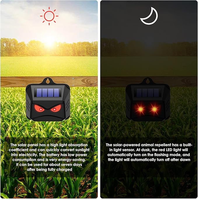 4 Pack Solar Nocturnal Animal Repeller Outdoor, Predator Eyes Coyote Deterrent for Skunk Deer Fox Raccoon, Nighttime Predator Lights for Chicken Coop Yard Garden & Farm Protection