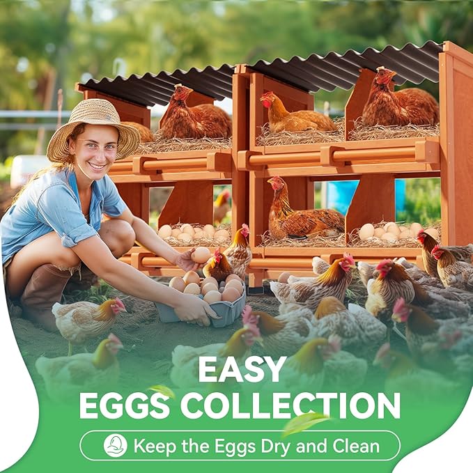 2-Tier Chicken Nesting Box, 8 Compartment Wooden Nesting Box for Chickens with Waterproof Roof, Non-Slip Stable Base, Heavy Duty Chicken Laying Boxes for Hens, Duck, Poultry, Bird, Orange