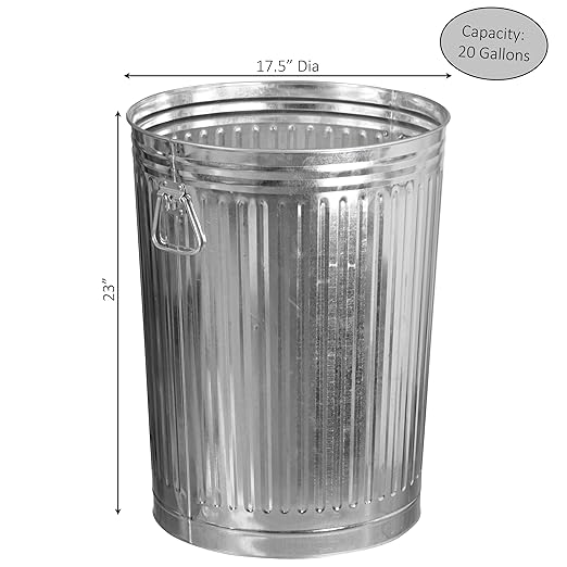 Gardenised Round Galvanized Steel, 20 Gallon Trash Can with Lid - Durable Metal Bucket for Backyard, Lawn, Garden and Yard Use - Weather-Resistant Garbage Can for Indoor and Outdoor, 17.75-inch
