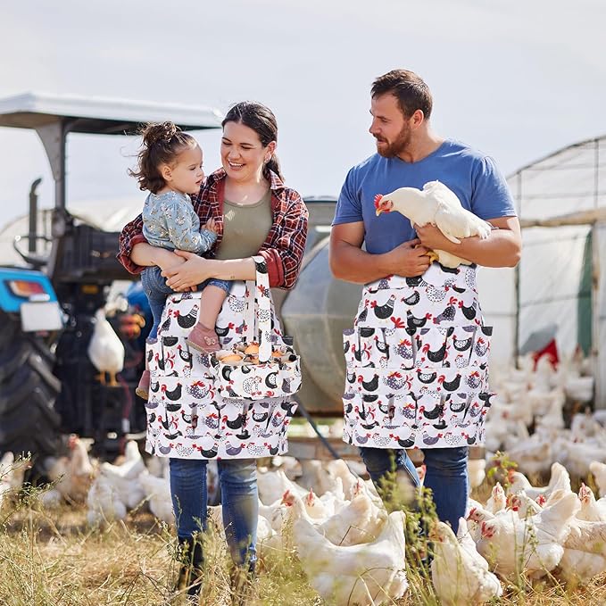2 Pcs Egg Collecting Apron Chicken Egg Gathering Basket with 7 Pouches Holding Apron with 15 Pockets