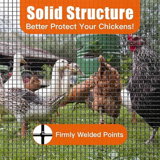 48" x 100' 1/2inch Hardware Cloth, Black Vinyl Coated Chicken Wire Fence Galvanized Welded Mesh Roll for Home Garden Rabbit Cage