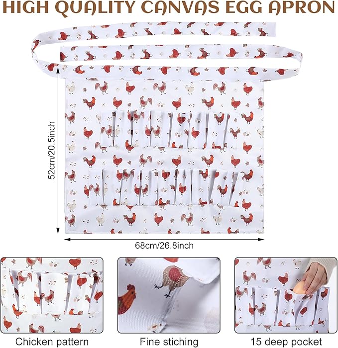 2 Pcs Egg Collecting Apron Chicken Egg Gathering Basket with 7 Pouches Holding Apron with 15 Pockets