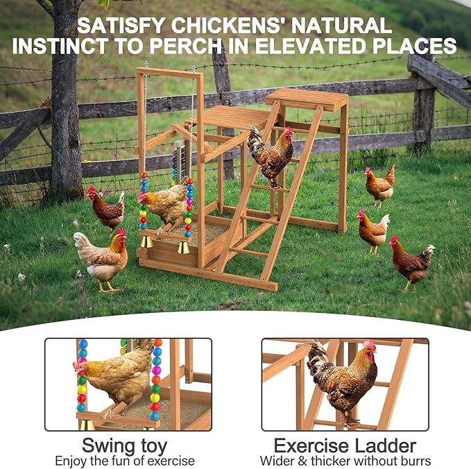 Chicken Perch with Swing Xylophone Removable Feeder/Bath Wooden Roosting Bar Toy for Farms Easy to Clean