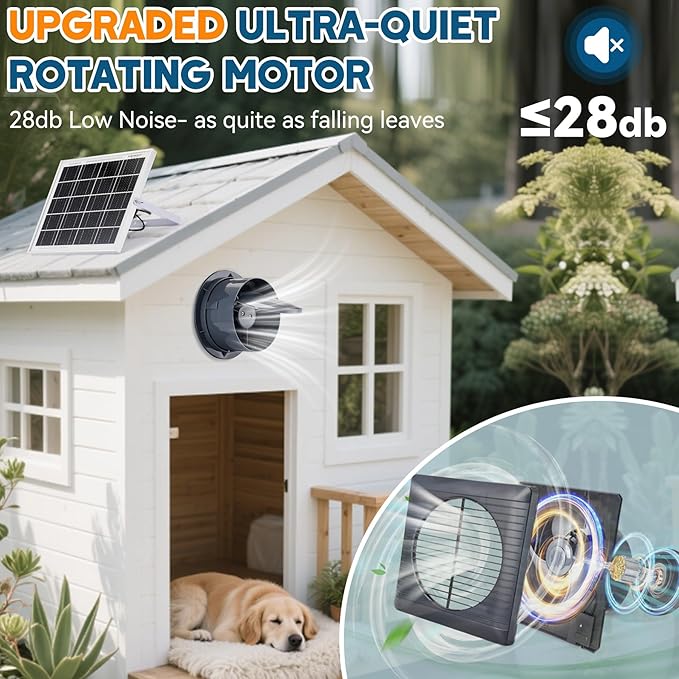 Solar Exhaust Fan with 25W Solar Panel, 6" Solar Powered Vent Fan for Chicken Coop, Greenhouse & Shed, 385 CFM Ventilation Fan with Anti-Backflow Valve, Quiet Brushless Outdoor Cooling