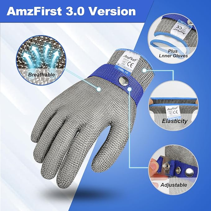 2 Pcs Level 9 Cut Resistant Gloves, Food Grade for Stainless Steel Mesh Metal Glove Touch Screen, Kitchen Cooking Gloves for Women and Men, for Butcher Meat Cutting Oyster Shucking, Size: 11/XX-Large