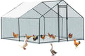 Outvita Chicken Coop, 10×10 FT Large Metal Chicken House, Poultry Habitat Cage with Waterproof Cover, Walk-in Chicken Run Pen for Small Animals Yard Farm Patio（Black Electrophoresis Process）