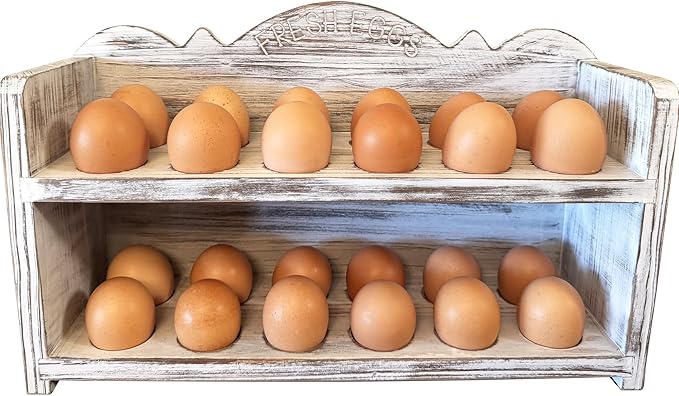 White Premium Pine Wooden Egg Holder 2-Tier Durable 24-Egg Storage Solution Ideal for Modern and Rustic Kitchen Fresh Eggs