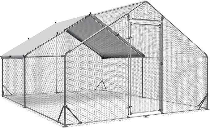 KEJECTOR Large Chicken Coop for 20 Chickens UPGRADED Tri-Support Metal Chicken Fence Large Chicken Run for Yard with Cover 2 Unit Chicken Coops with Run House for Laying Hens 13x10x6.56 FT Duck Rabbit