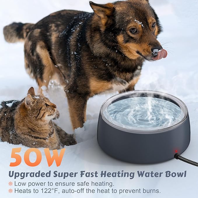 Newget 3L Heated Water Bowl, Outdoor Large Heated Dog Bowls, Outside Waterproof Heated Pet Bowl with Chew Resistant Cord, Smart Thermal Dish Provides Drinkable Water in Winter for Cat, Rabbit, Chicken