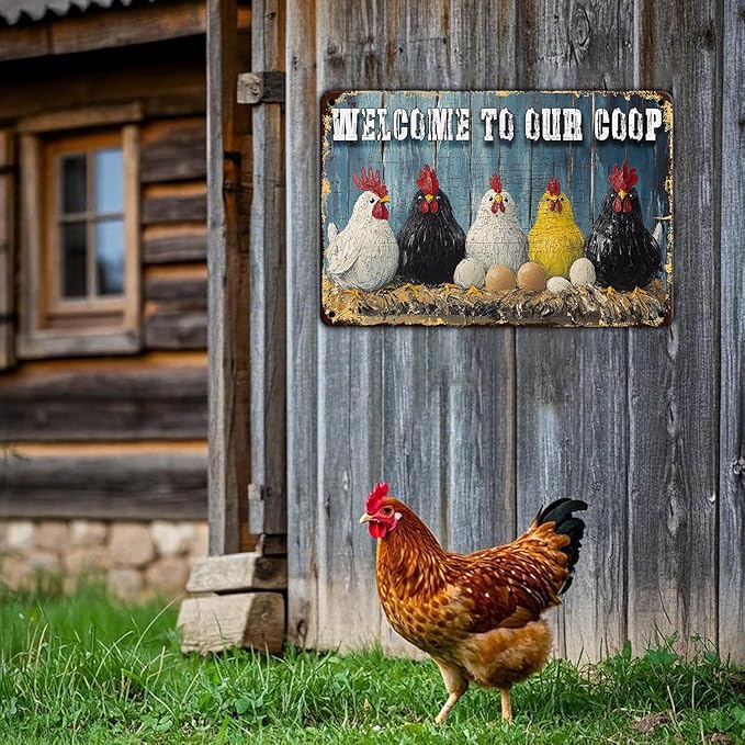 Funny Chicken Signs Chicken Coop Welcome to Our Coop Aluminium Sign Metal Chicken Signs Decor Home Ktichen Farm are Wall 12x16 Inch Vintage Chicken Coop Metal Tin Signs Poster