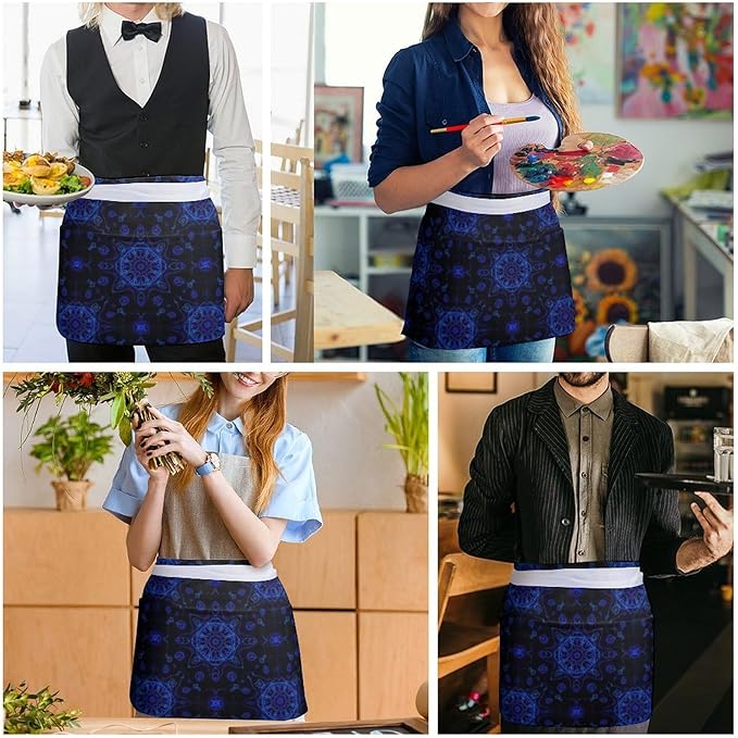 Unisex Apron for Cooking Server Waitress Half Waist Apron with 3 Pockets