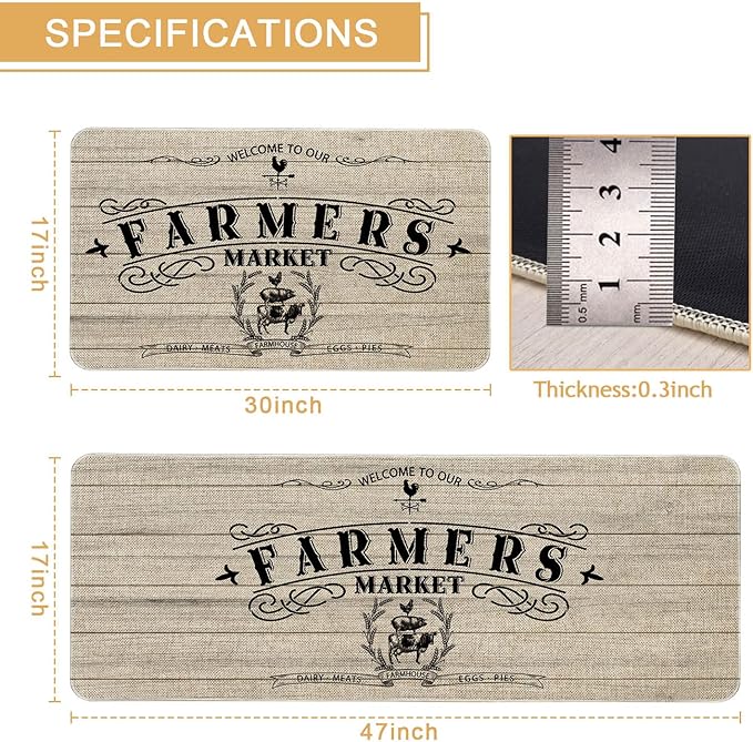 Roszwtit Farmhouse Kitchen Rugs and Mats Set of 2, Farmhouse Kitchen Mat, Seasonal Holiday Cooking Sets Low-Profile Non-Slip Floor Mats for Home Kitchen Decor - 17x29 and 17x47 Inch