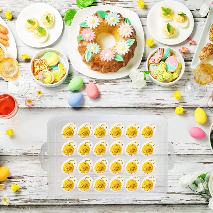 Anyumocz 72 Eggs Holder,3-Layer Deviled Egg Tray with Lid,Egg Containers for Deviled Egg,Egg Carrier Box Dispenser Container with Handle for Refrigerator