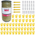 Electric Fence Wire Kit - 1312 Feet 400 Meters Electric Fence Polywire, 50 PCS T-Post Insulators, 25 PCS M4 Heavy Duty Poly Rope Connectors, 5 PCS Robber Electric Fence Gate Handle Insulators