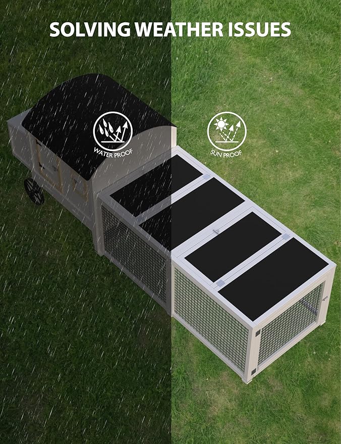 Wooden Poultry Cage for 3-5 Chickens, 106in Chicken Coop with Run, Outdoor Hen Coop with Waterproof Roof, Nesting Box, Pull Out Trays and Ramp, White