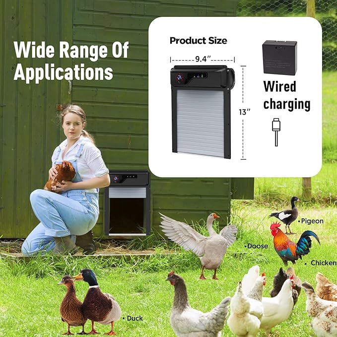 Automatic Chicken Coop Door with WiFi HD1080P Camera,Auto Solar Chicken Coop Door Opener with Timer,APP Remote Control,5000mA Battery,Night Vision,Alarm Drive for Poultry Safety（Grey）