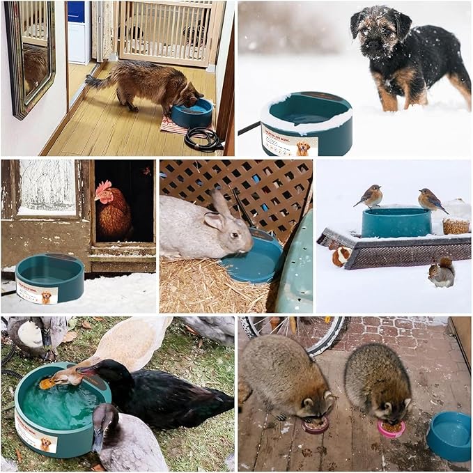 NAMSAN Heated Water Bowl for Outdoor Cats, 2.2L Heated Dog Bowl, Provides Drinkable Water in Winter, Heated Pet Drinker for Chickens Rabbits Birds Bath, Livestock Thermal Watering Trough