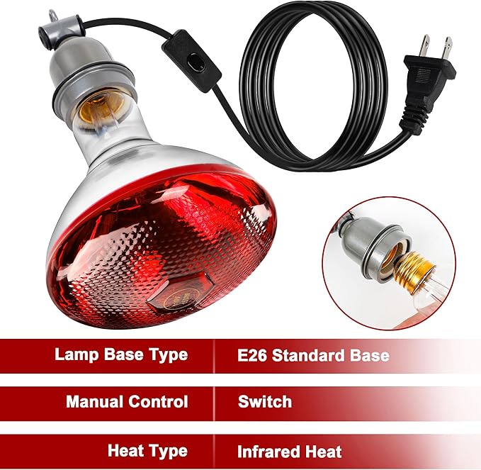 Heat Lamp for Chickens,150W Red Heat Lamp Infrared Light Bulb for Chicks,Chicken Coop