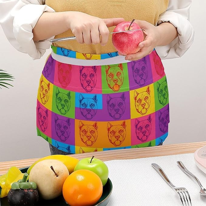 Server Apron with 3 Pockets Waist Waiter Waitress Half Apron Short Aprons