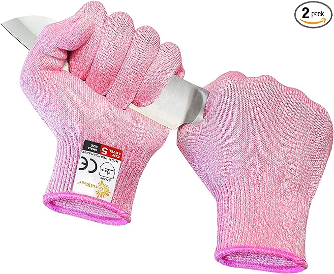 Evridwear Cut Resistant Gloves Food Grade Level 5 Kitchen Safety Protection (Small, Pink)