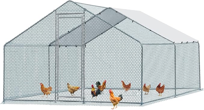 Outvita Chicken Coop, 13×10 FT Large Metal Chicken House, Poultry Habitat Cage with Waterproof Cover, Walk-in Chicken Run Pen for Small Animals, Yard, Farm, Patio