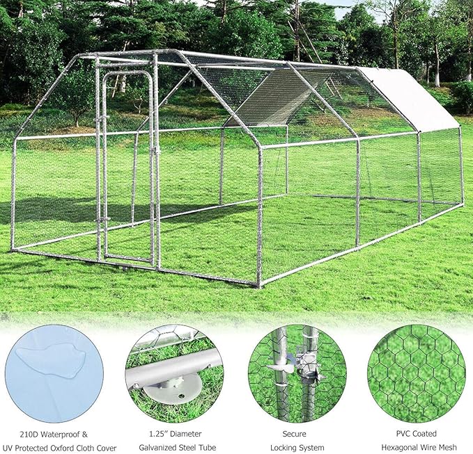 Giantex 18.5ft Large Metal Chicken Coop, Walk-in Chicken Coops Hen Run House Shade Cage with Waterproof and Sun Protection Cover for Outdoor Backyard Farm Use Poultry Cage (18.5 x 9.2 ft, Flat)