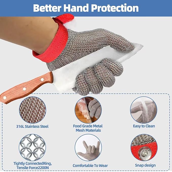 Metal Mesh Gloves - Stainless Steel Mesh Chain Cutting Gloves for Meat and Food Processing