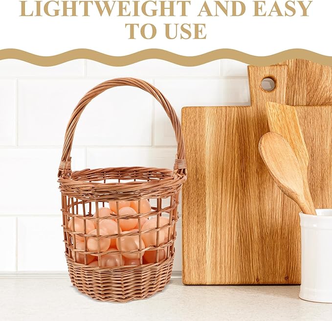Rustic Wicker Basket: Egg Gathering Basket With Handle - Bread Storage Woven Bin - Rustic Farmhouse Design With Handles For Easy Carrying