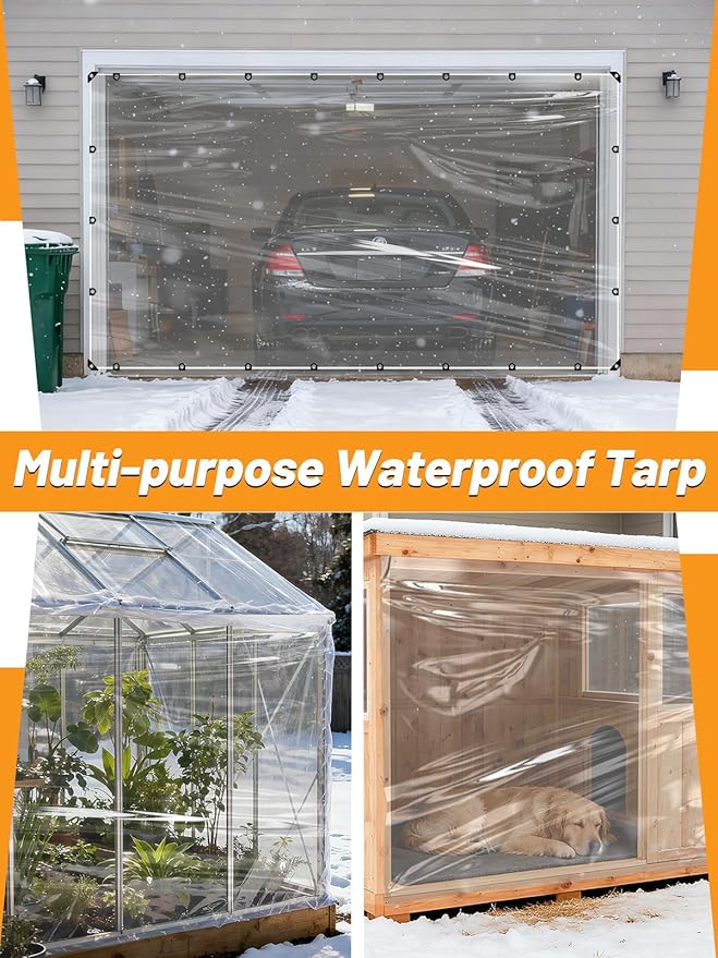 6.6x13 FT Clear Tarp Heavy Duty Waterproof for Patio Winterizing - 5 mil Anti-Tear Snowproof & Windproof Clear Plastic Tarps with Grommets for Winter Garden Patio Enclosure Chicken Coop