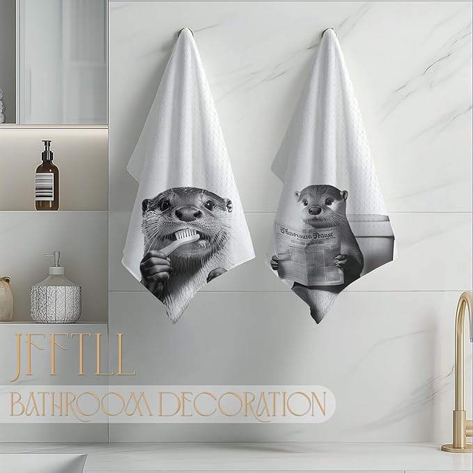 Funny Otter Bathroom Hand Towels, Otter Gifts for Women, Animal Lover Gifts, Black and White Cute Animal Hand Towels for Bathroom Washroom Restroom Decor, 16x24 Inch, Set of 4